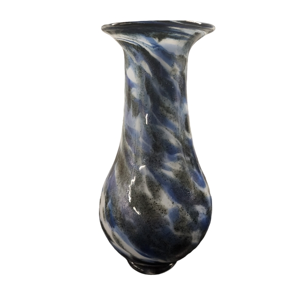 Handblown Artisan Blue. Gray Glitter 11" Tall Vase (Murino Style) - Picture 4 of 8